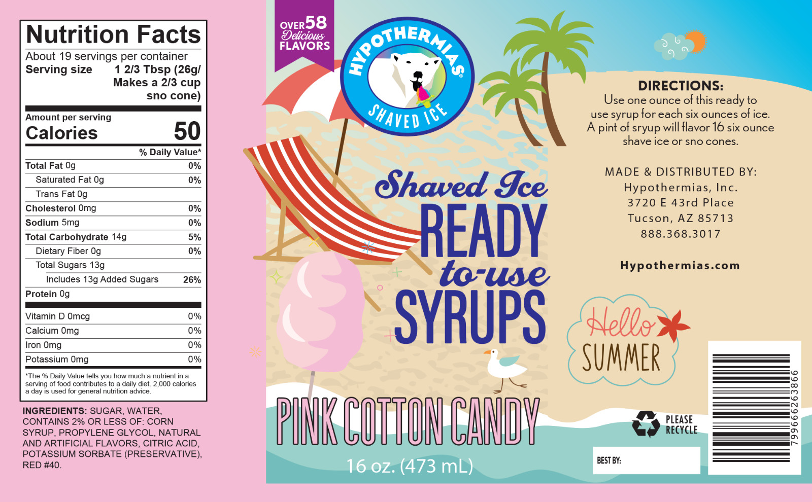 Shaved Ice Syrup Snow Cone Syrup Hypothermias Flavors 6 Pack (96 Fl Oz Total)