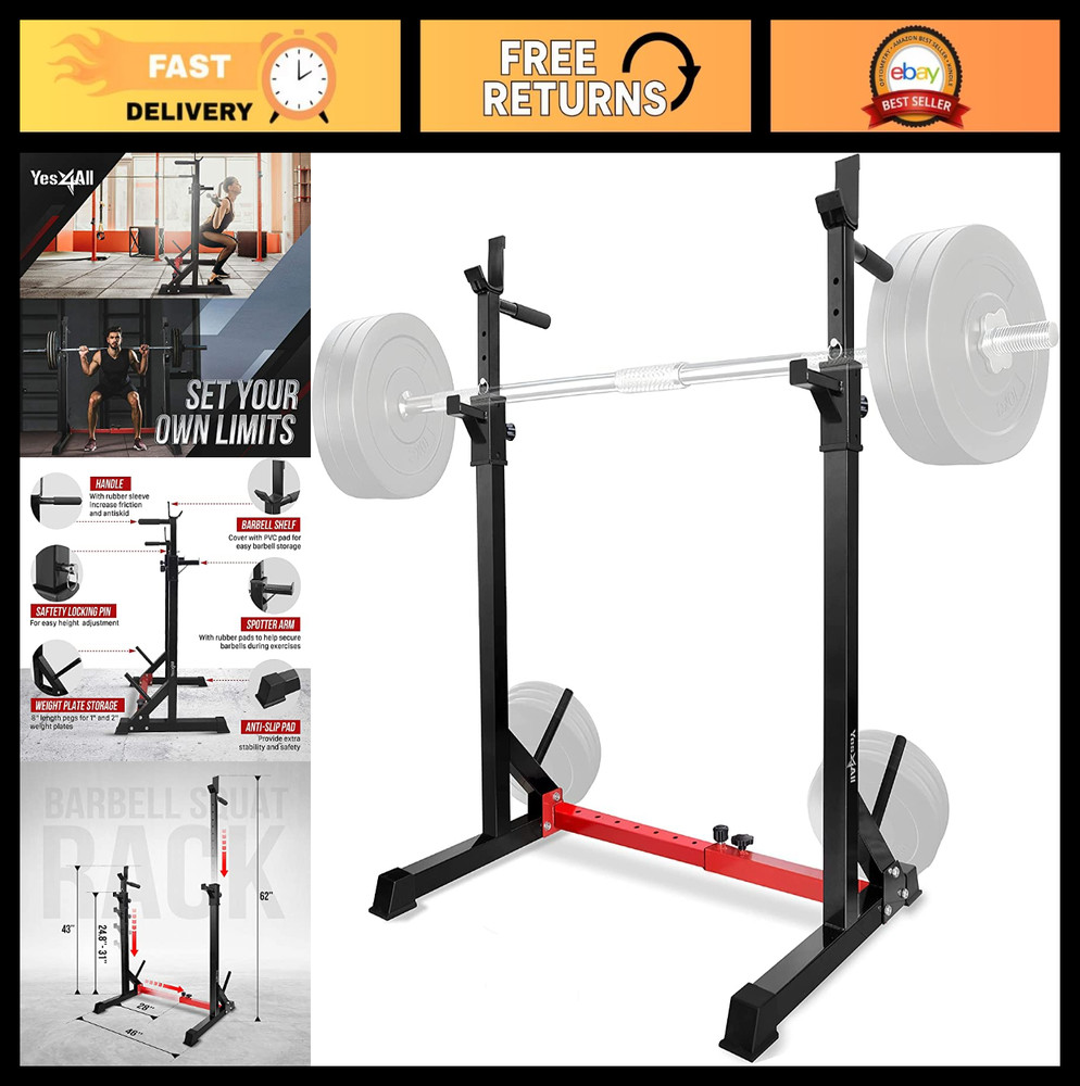 Adjustable Squat Rack for Home Gym - Multi-Function Barbell Stand, Dip Station,