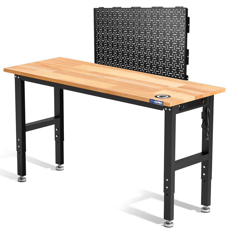 48"Adjustable Workbench Rubber Wood Top 2Pack 16"x32" Metal Pegboard