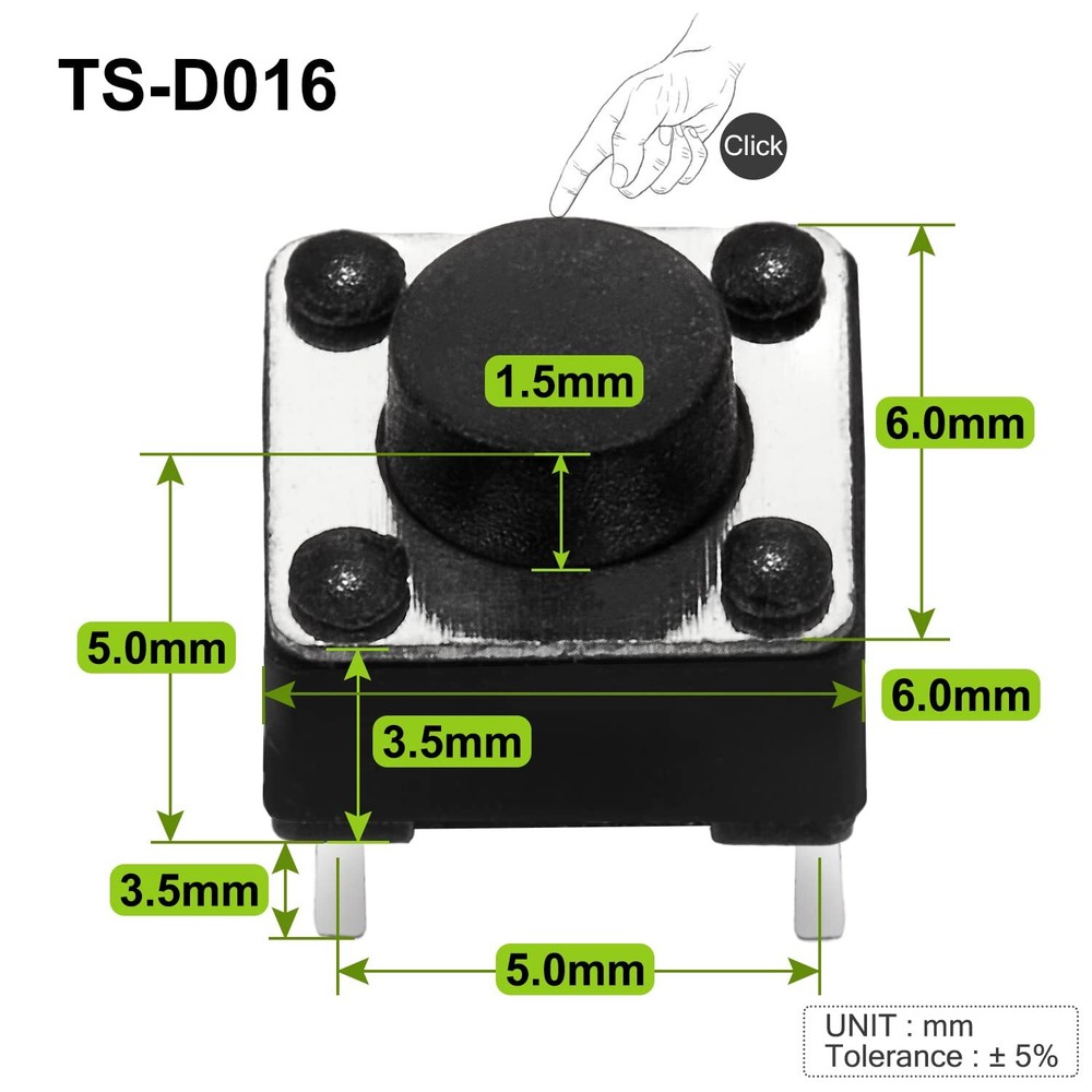 100Pcs 6x6x5mm 2 Pin PCB Momentary Tactile Tact Push Button Switch DIP Micro