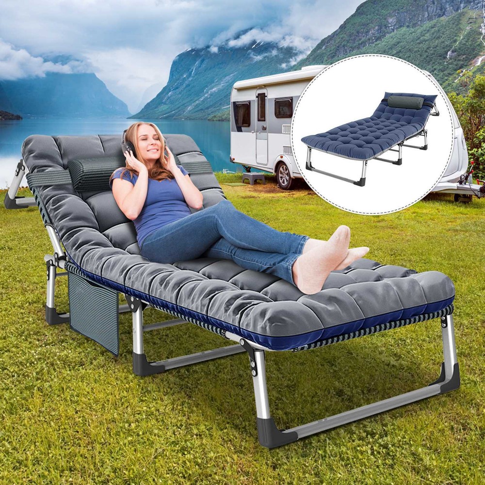 4Position Adjustable Camping Bed Padded Cot Folding Recliner Zero Gravity Chair