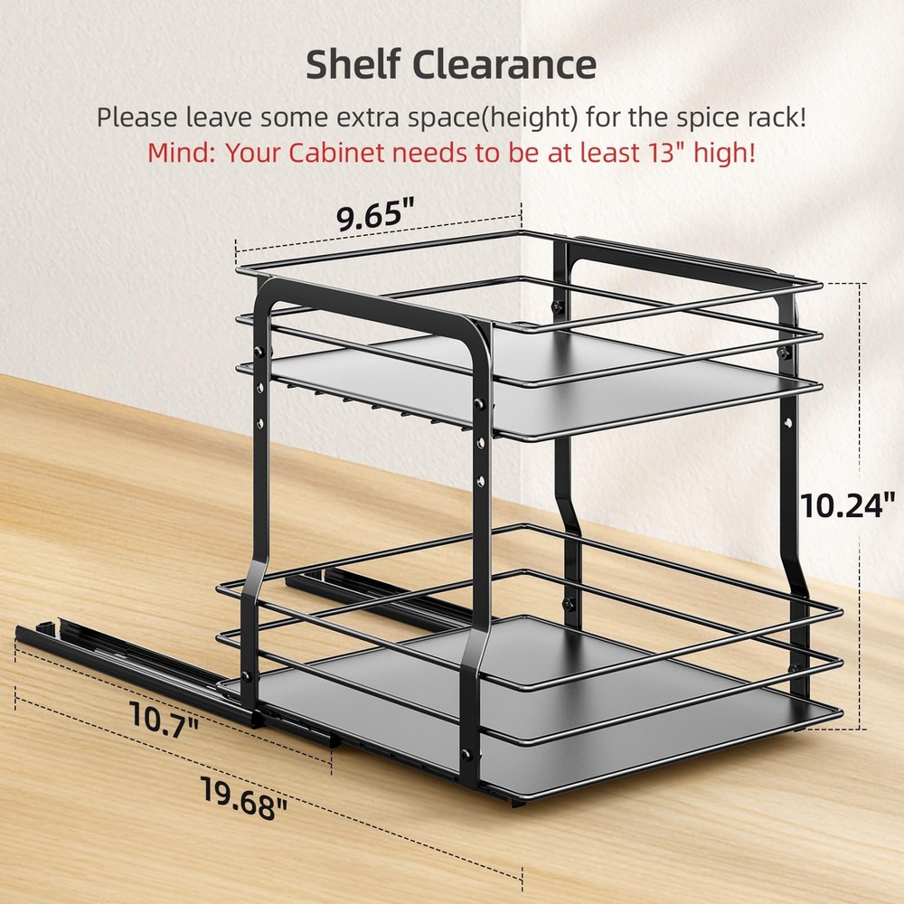 Pull Out Spice Rack Organizer for Inside Cabinet 2 Tier Spice Organization fo...