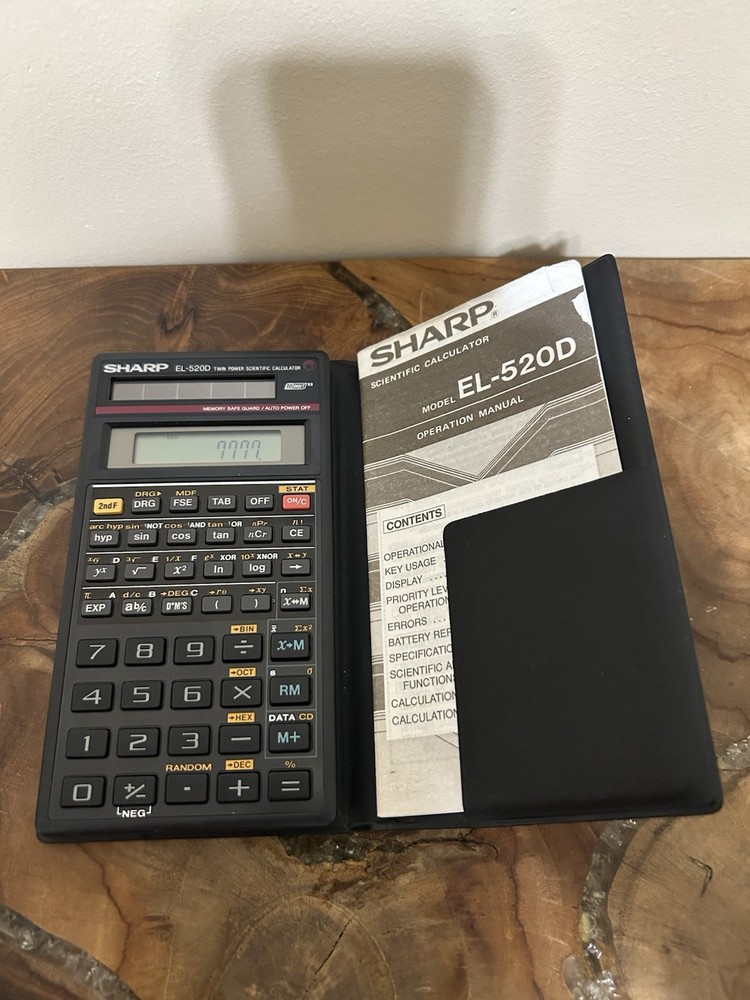 Sharp EL-520D Scientific Calculator with Its Operation Manual and Case. Working