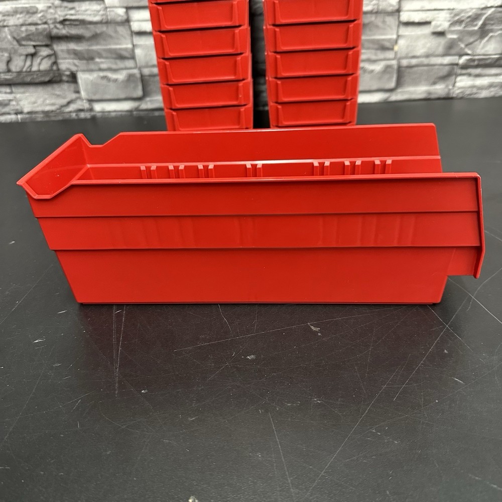 Quantum Nesting Plastic Shelf Bin 12" x 4-1/8" x 4", 32/Case Red (Read Desc)