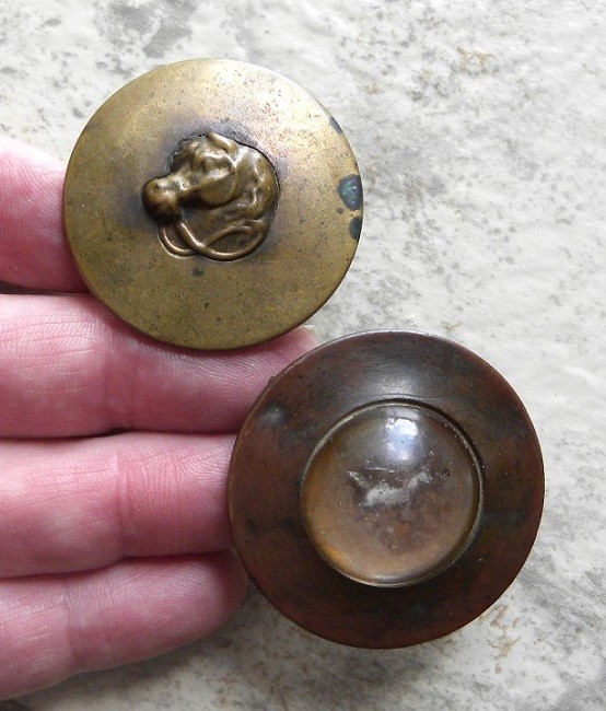 2 old Original Brass, Horse with Glass Bubble, Horse Head Bridle Rosettes