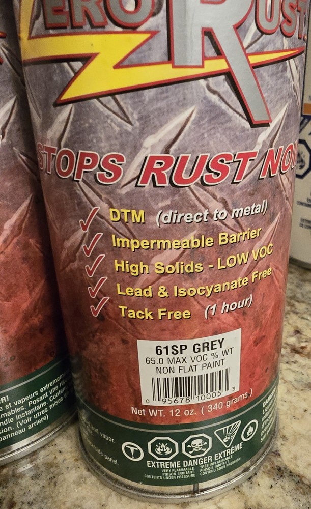 2 Cans Zero Rust - 61SP - Gray Rust Inhibitive Coating - 12oz Aerosol