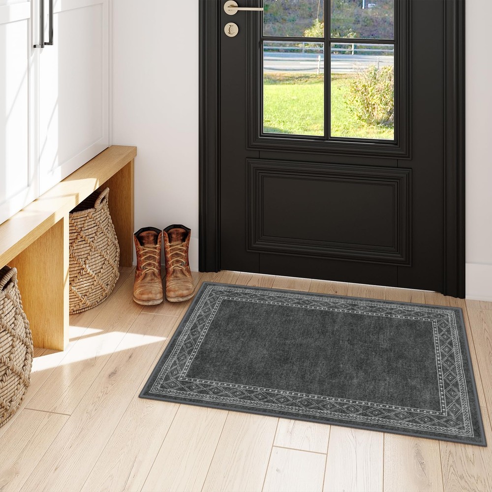 Lahome Modern Bordered 2x3 Rugs for Entryway 2' x 3' (Rectangular), Grey