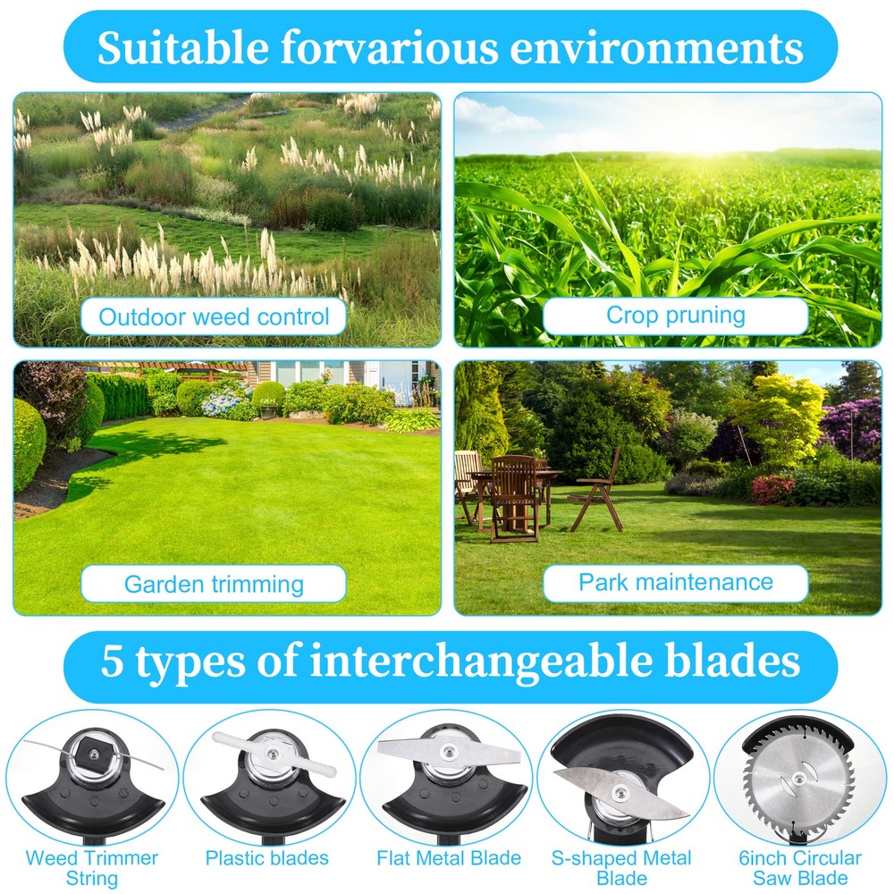 Cordless String Trimmer, Edger WeedWhacker Grass Eater Lawn Cutter w/2* Battery