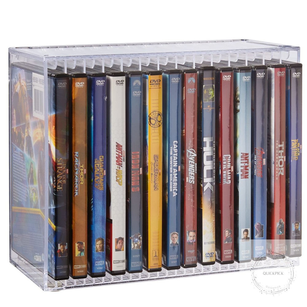 Stackable Clear Plastic DVD Organizer with Rubber Feet Rectangular Holder Perfec