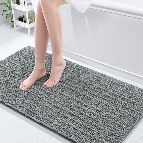 Luxury Chenille Bathroom Rug Mat, Extra Soft Thick 60" x 24" Rectangular Grey