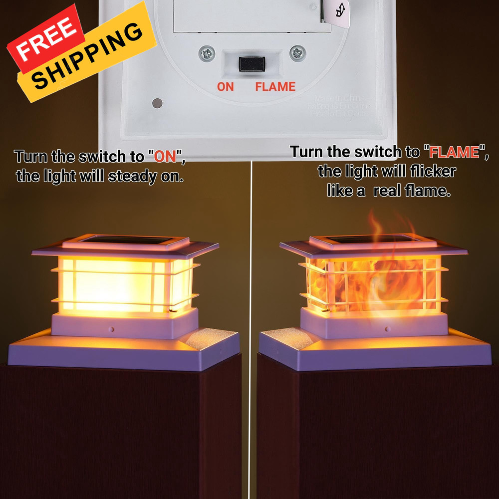 Dynaming 4 Pack Solar Post Cap Lights 4 Flickering Flame Lights, White