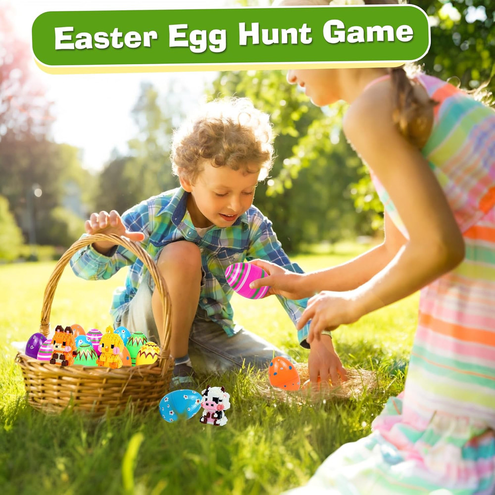 Easter Basket Stuffers Essentials, 12 Pcs Mini Animal Building Blocks with Easte