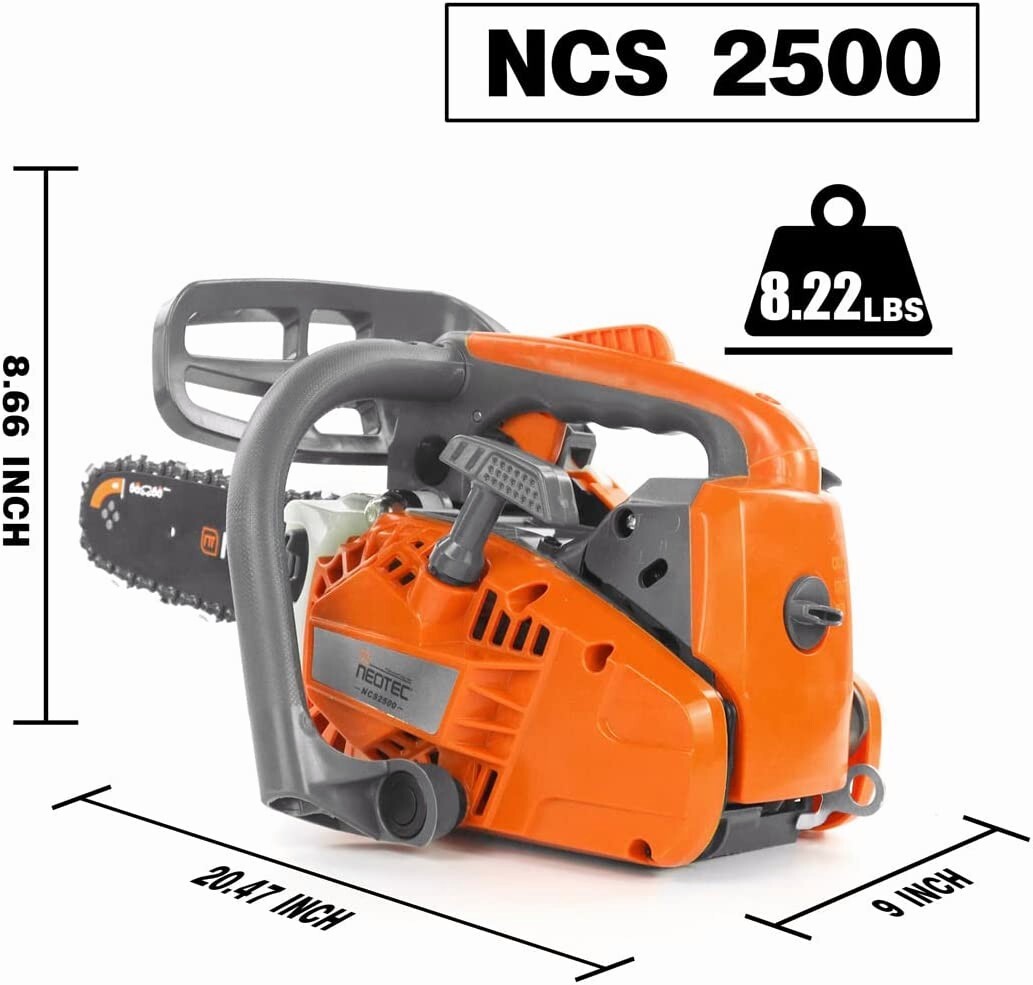 25.4cc Gas Top Handle Chainsaw with 12'' Bar Chain 2-Stroke Engine Cut Tree Wood