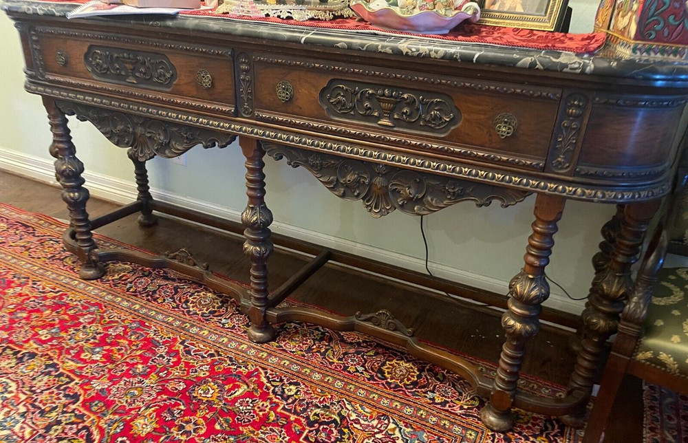 SIDEBOARD, RENAISSANCE SIDEBOARD MARBLE TOP CREDENZA