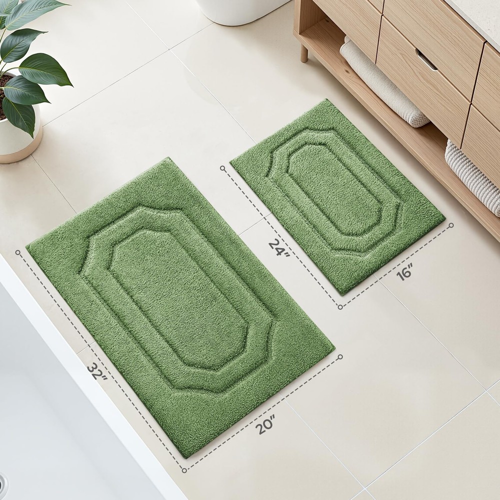 Bathroom Rugs Sets 2 Piece, Extra Soft and Absorbent Microfiber Plush Bath Ma...