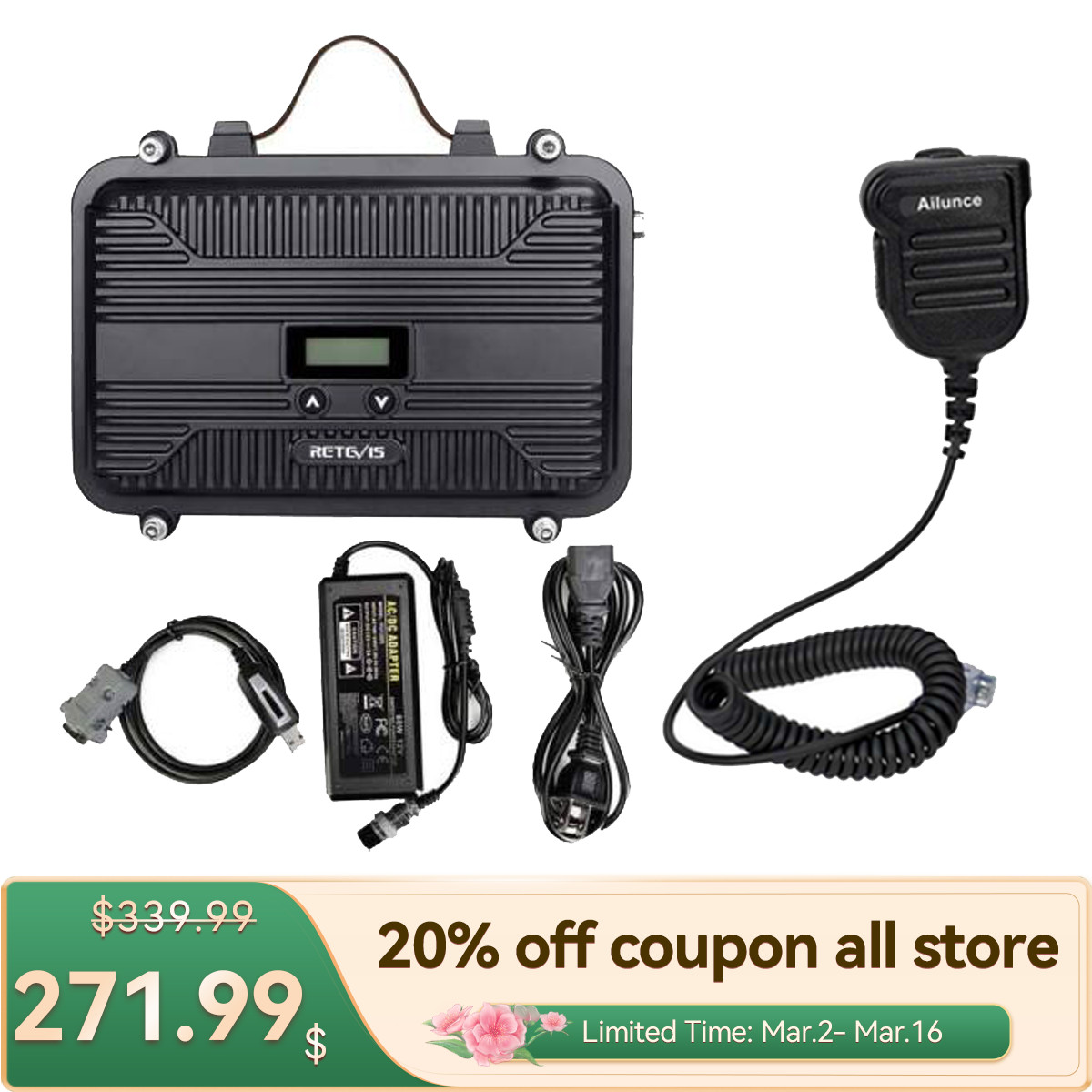 Retevis RT97S 8 GMRS Repeater CH Portable Full Duplex Long Range Base Station