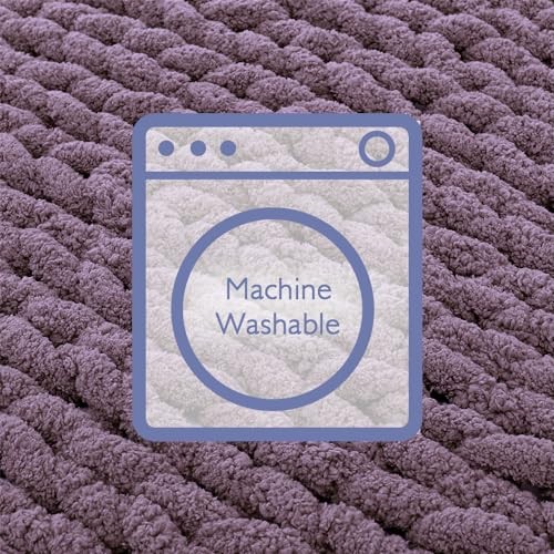 Chunky Knit Throw Blanket for Couch, 40"x60" (Medium Size Throw） Winter Grape