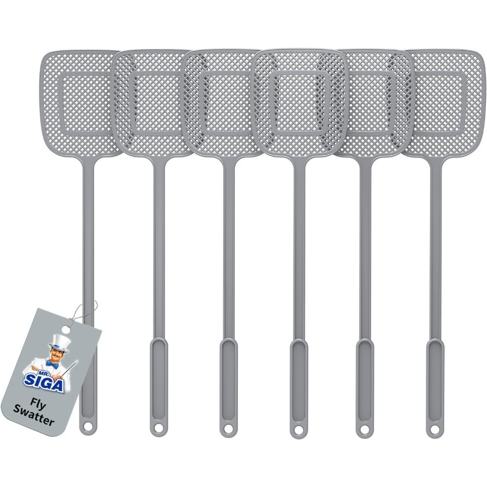 Long Handle Fly Swatter Heavy Duty 6 Pack Gray Insect Bug Control