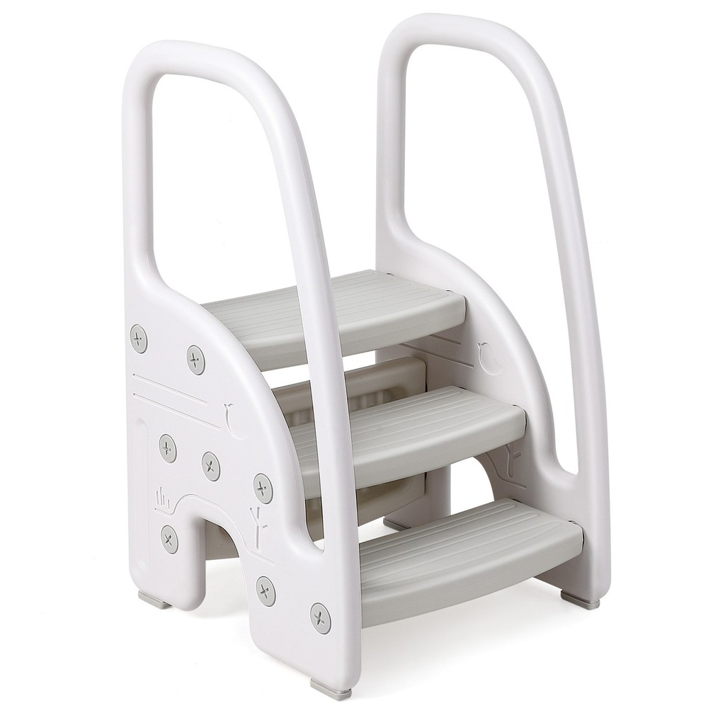 3-Step Toddler Step Stool with Side Handles Stable Ladder Step Stool for Kids