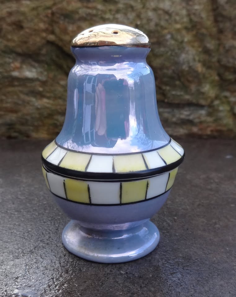 Stacked Lusterware Open Salt Dip, Cellar, Dish & Pepper Shaker!