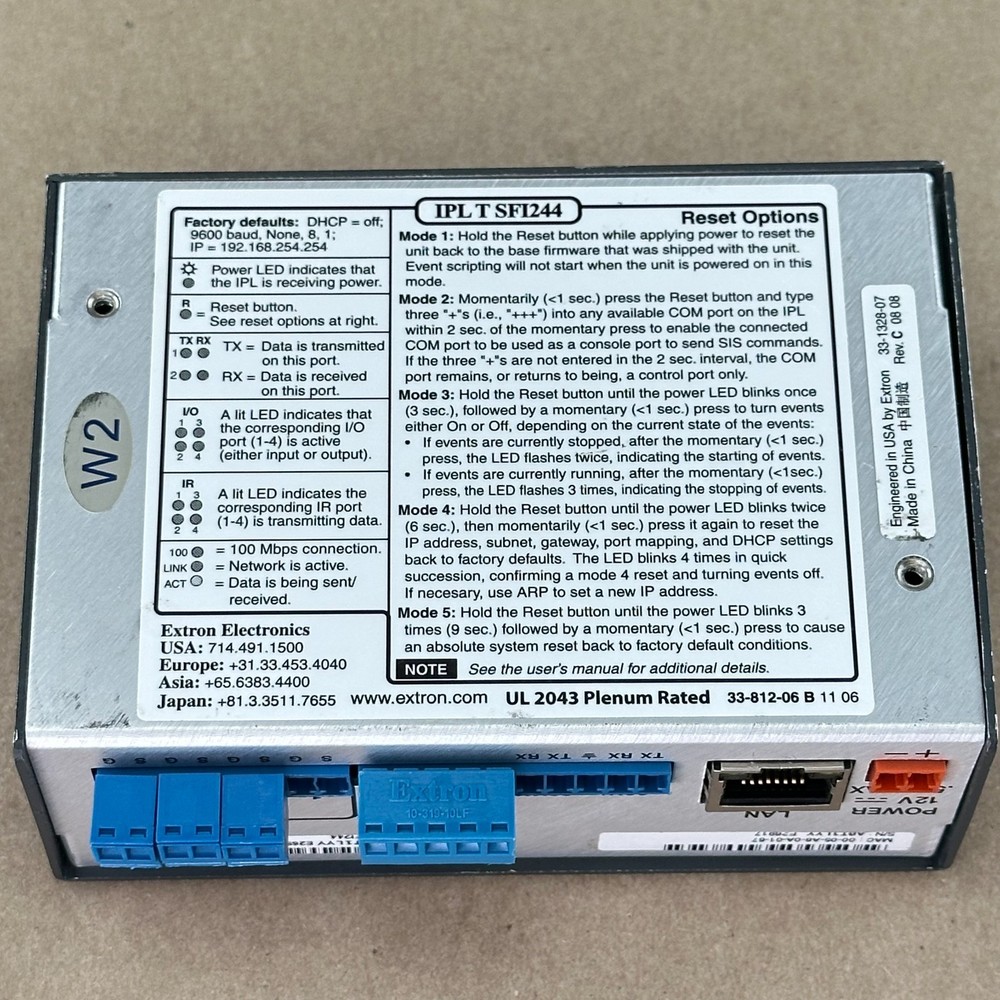 Extron IPL T SFI244 IP Link Ethernet Control Processor – Used