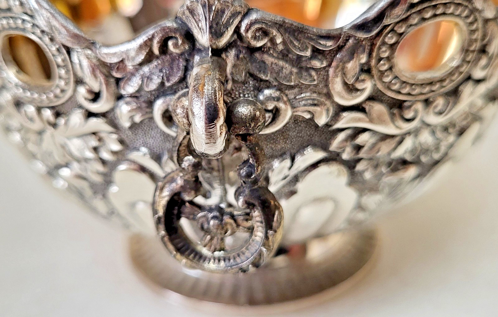 Vtg Silverplate Gold Bowl Candy Dish 5x3" Ornate Handles Embossed Raimond Japan