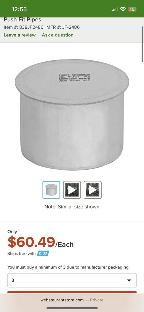 Josam SS 4” Push Gasket Cap