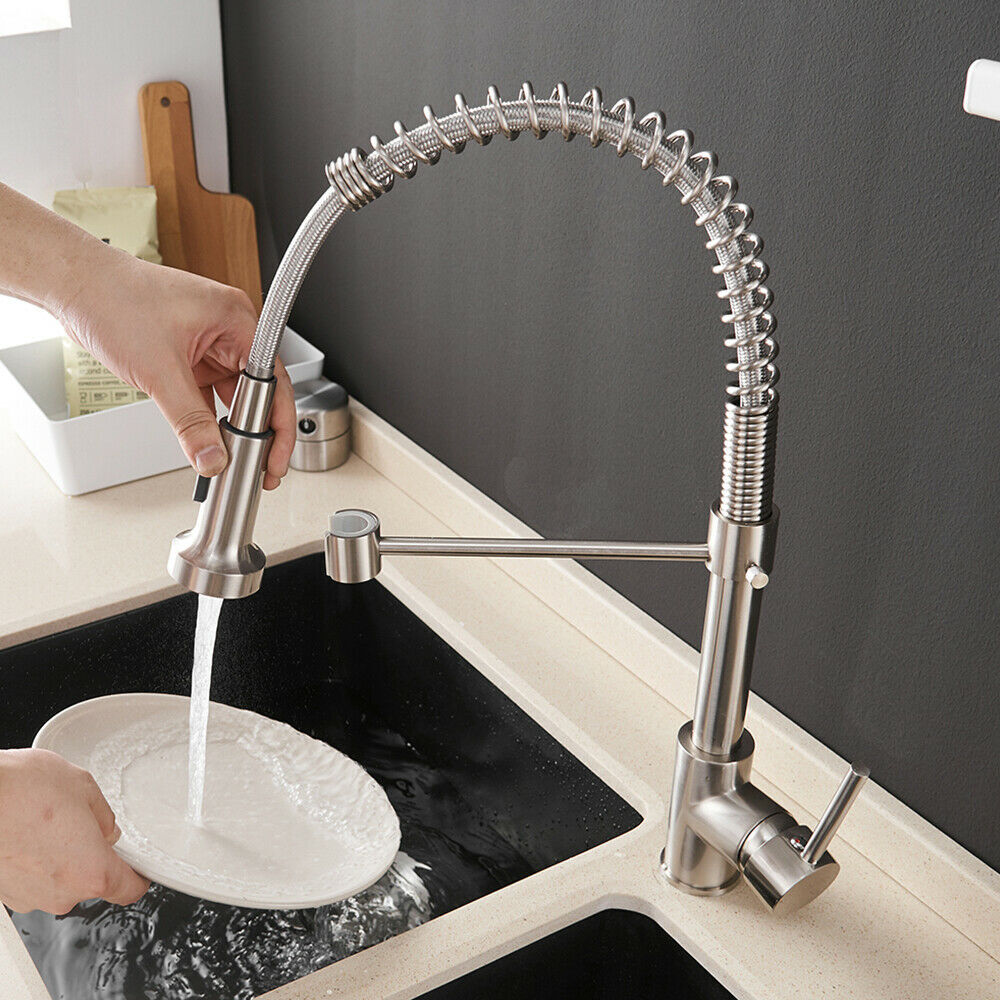 Kitchen Faucet Sink Pull Down Sprayer Single Lever Mixer Tap Spring Deck Mount
