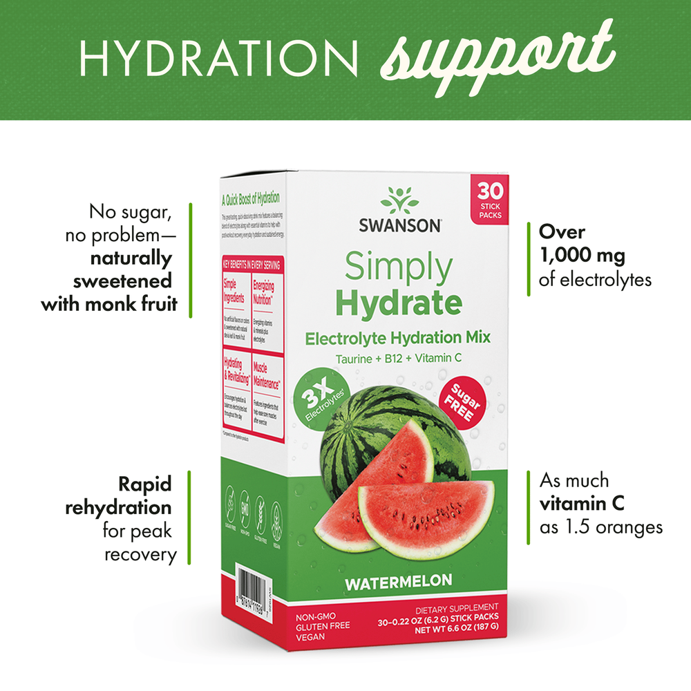 Swanson Simply Hydrate Electrolyte Hydration Mix - Watermelon 30 Pkts