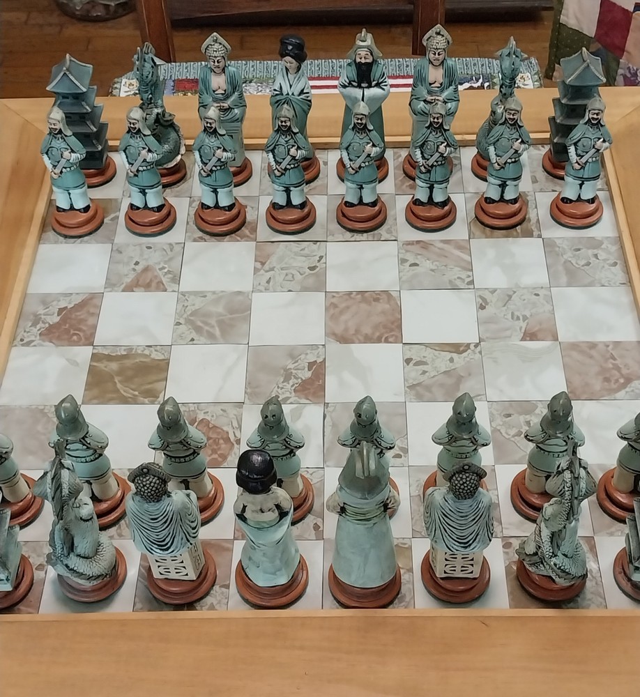 Byron Mold Hand-Painted Ceramic Oriental Chess Set - (CHESS SET ONLY)