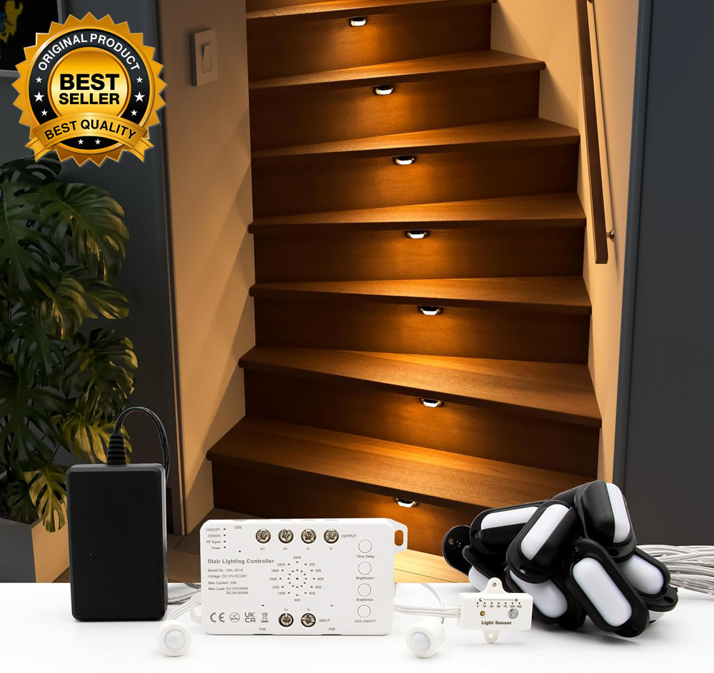 Motion-Triggered LED Stair Lighting Kit SSL-0516-B Dimmable Delay Lights off