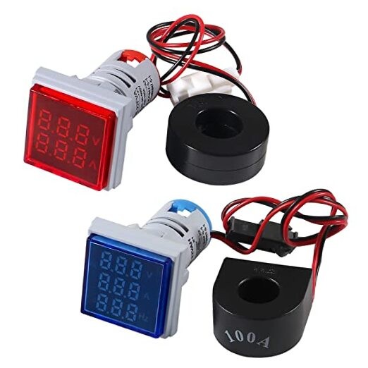 2PCS LED Display Voltmeter, AC 60-500V 0-100A Square LED Digital Voltmeter