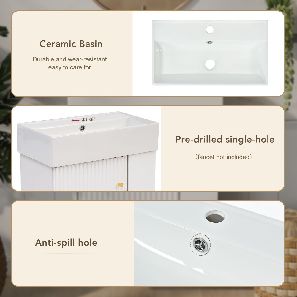 21.6in Modern Floating Bathroom Vanity W Ceramic Basin
