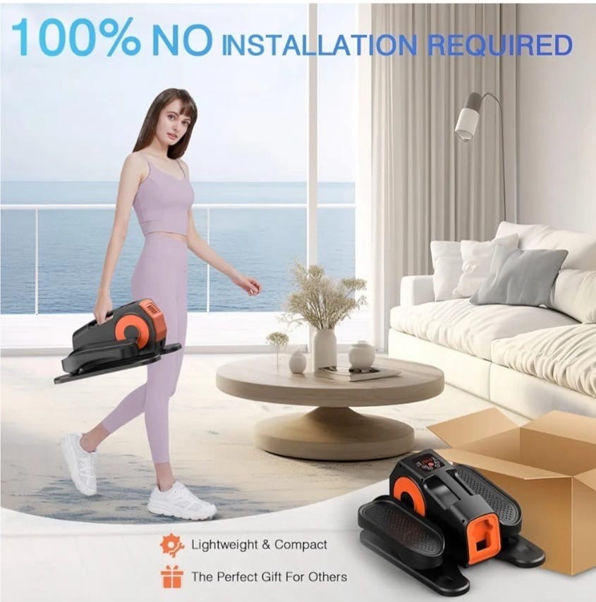 Electric Elliptical Machine Black/Orange LCD Display Remote Compact Quiet