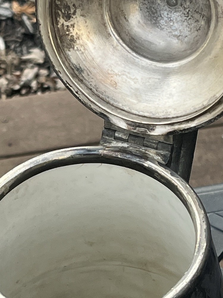 Silver Plate Enamel Lined Victorian Water Pot Pitcher 1868 Grape Vine