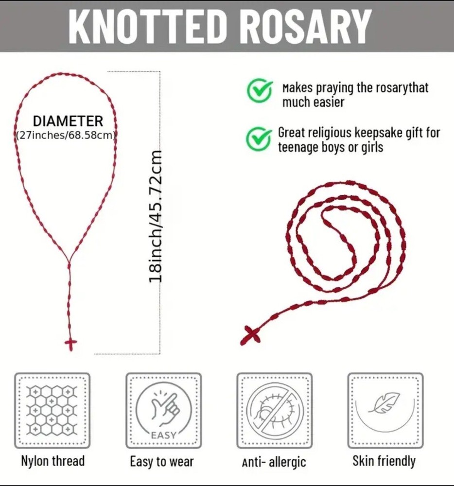 Religious Rosary Necklace Knotted Blue Cord Rope Catholic Handmade Gift