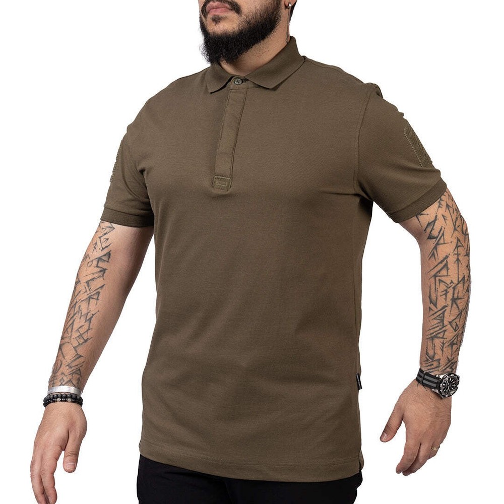 Men's Tactical Polo Shirt Short Sleeve MOLLE Patch Panel Cotton Stretch Military