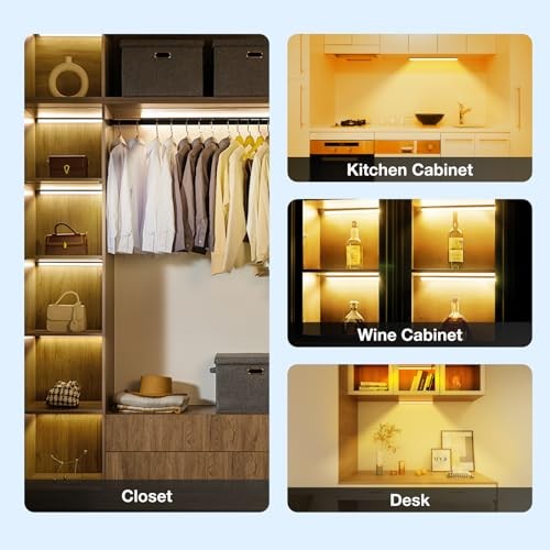 Under Cabinet Lights Remote Control,2 Pack Magnetic Dimmable Closet 20CM Black