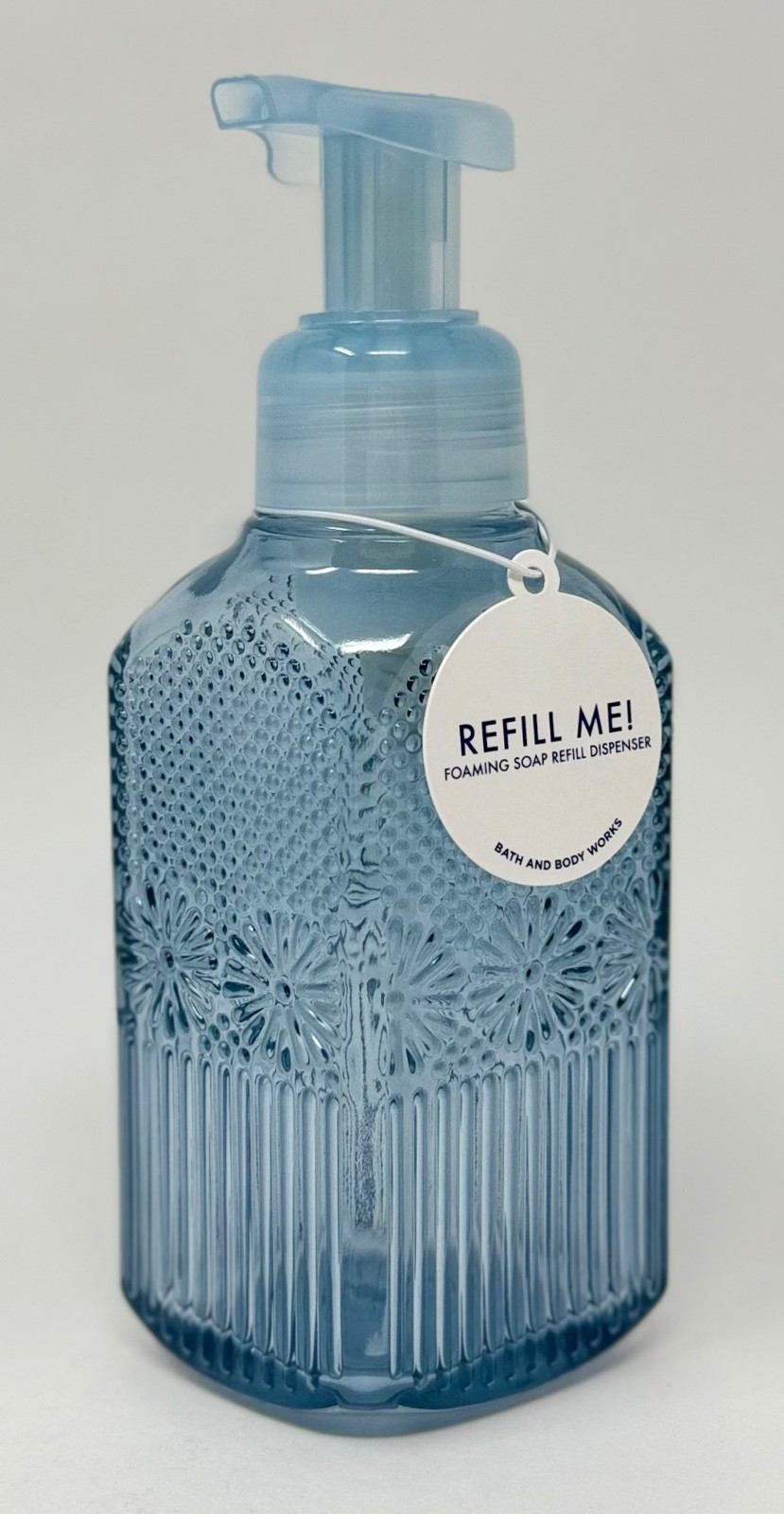 NEW BATH & BODY WORKS BLUE FLORAL GLASS FOAMING HAND SOAP DISPENSER HOLDER PUMP