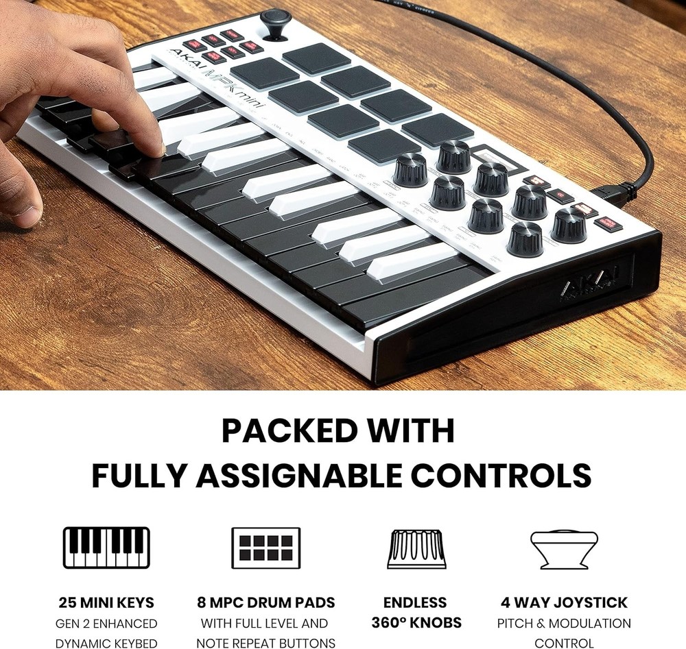 Compact MIDI Keyboard Controller with 8 Velocity Pads & Software Bundle Included