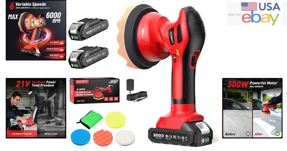 Professional Cordless Car Buffer with 6 Speed Settings | Ultimate Detailing Kit