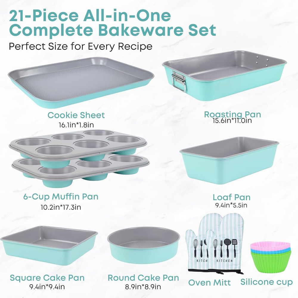 21-Pieces Stackable Nonstick Bakeware Set, PTFE/PFOA/PFOS Free Baking Pans Set w
