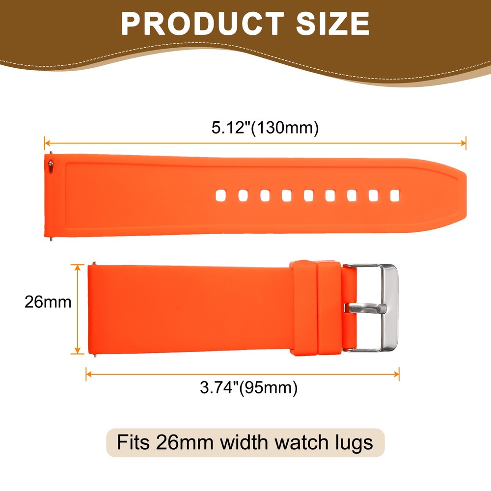 Silicone Watch Band 26mm Silver Clasp Quick Release Watch Strap, Orange