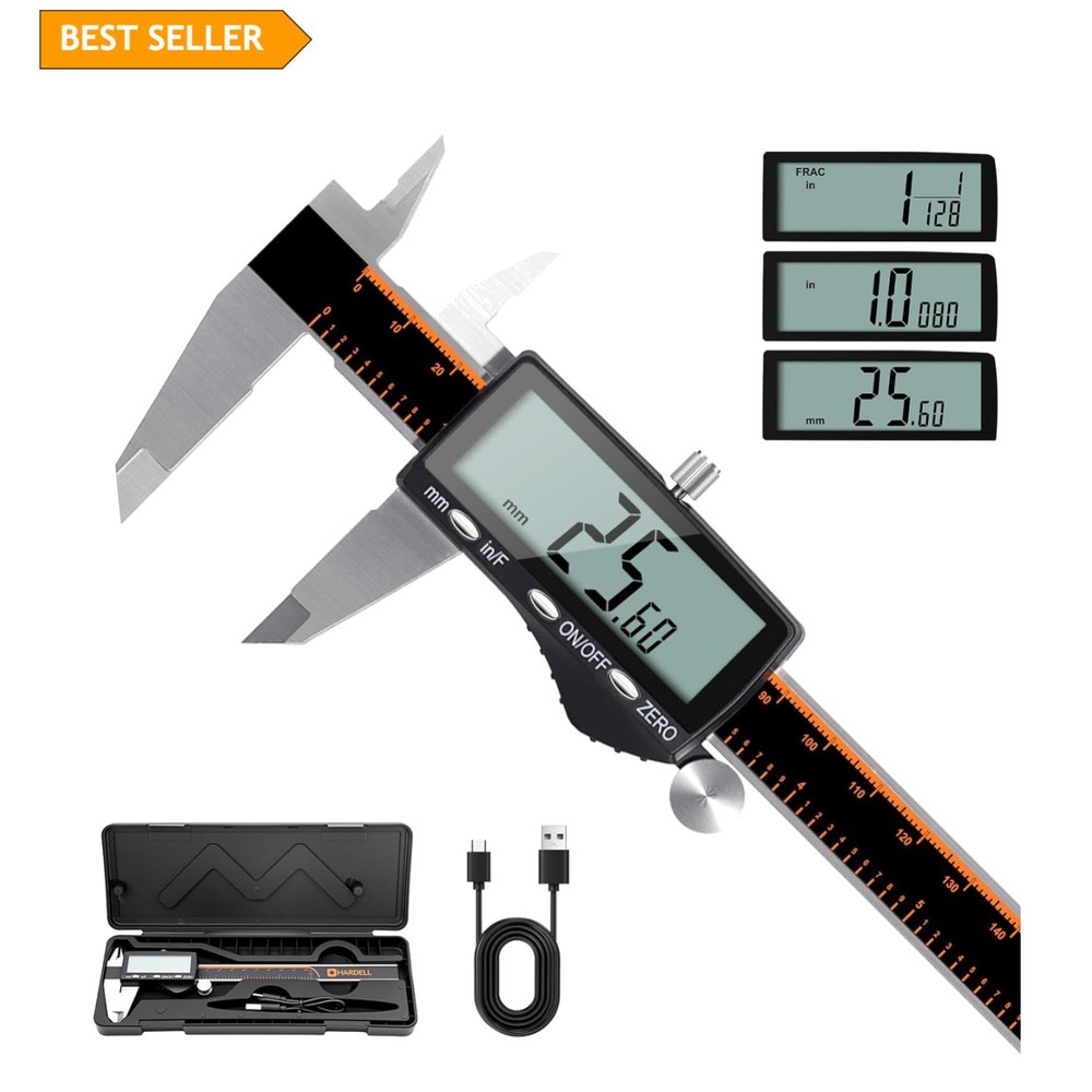 Versatile 6-Inch Digital Caliper - Rechargeable, Auto-Off, LCD for All Projects