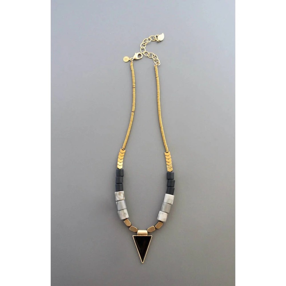 Gray and black enameled necklace
