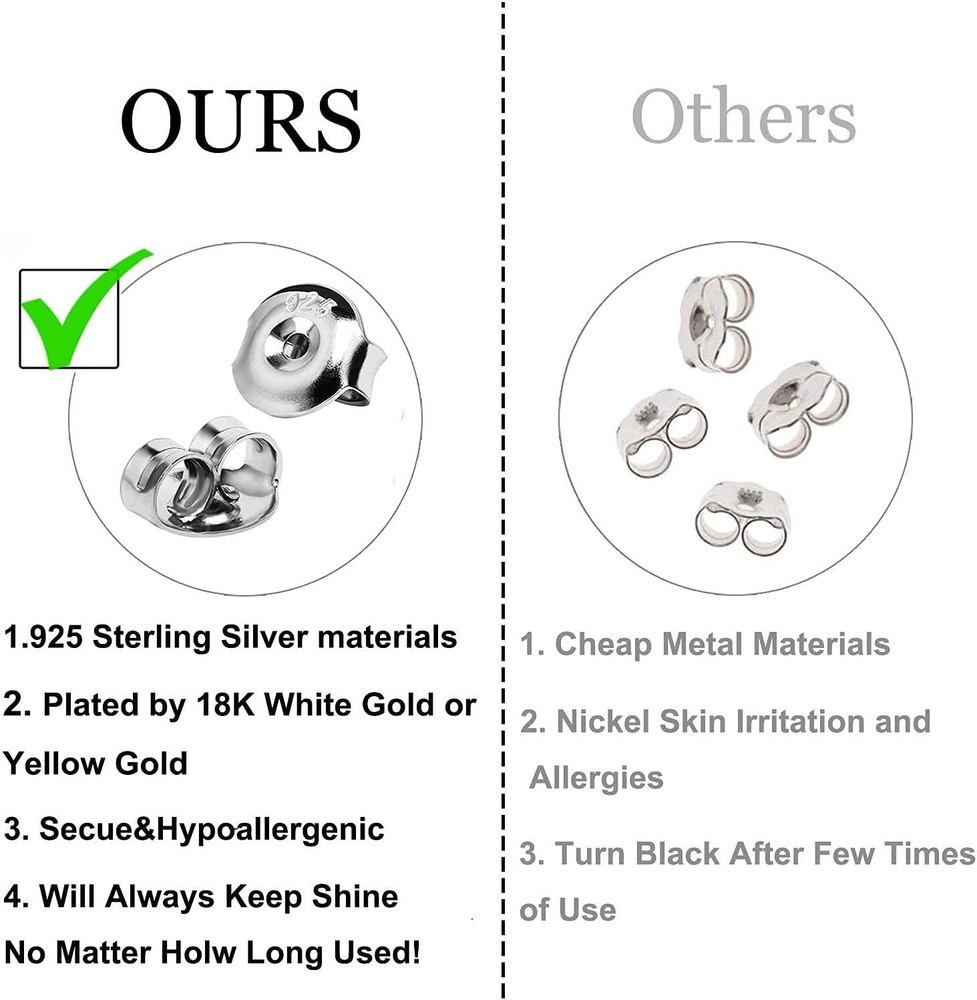 12PCS Hypoallergenic 925 Silver Earring Backs - Secure Gold Plated Replacement