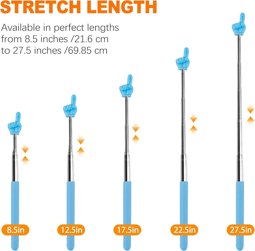 CoguZed 3 Pack Retractable Pointer Stick for Classroom, Blue+Pink+Green