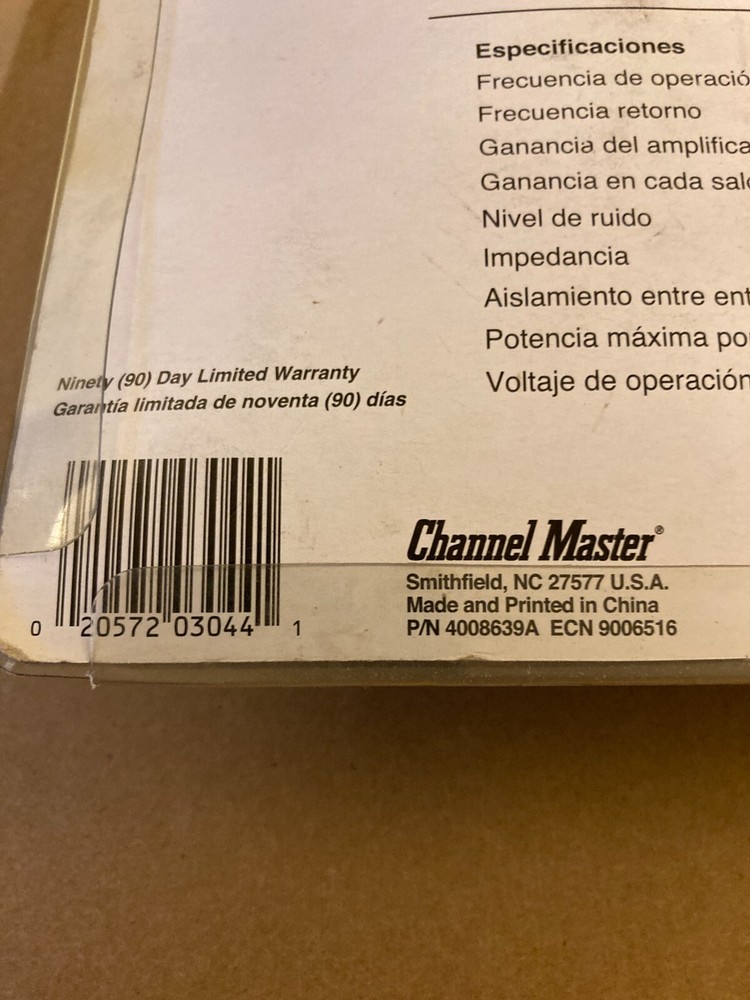 Channel Master 4-Set Indoor Distribution Amplifier Model 3044 w Return Path