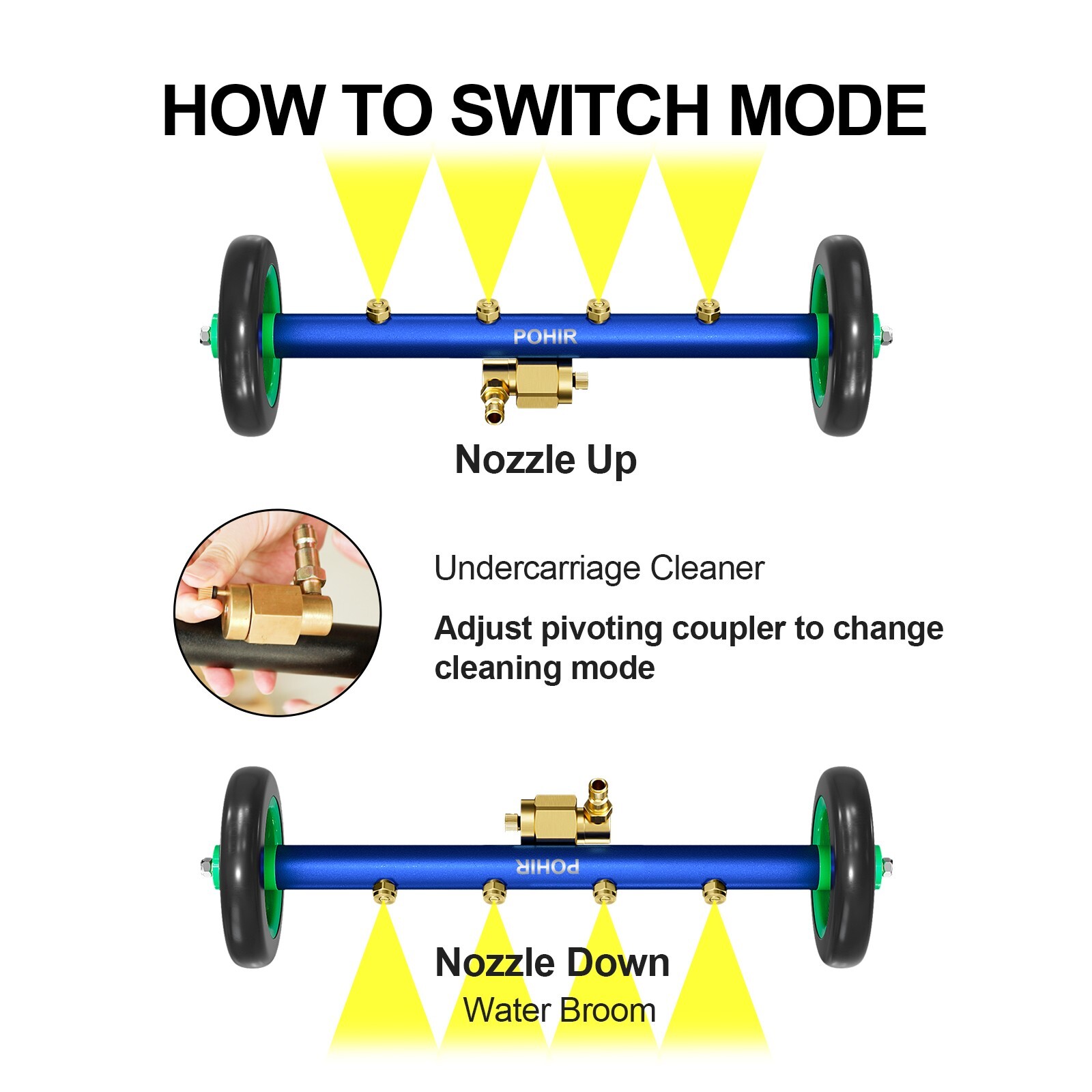 POHIR 16" Pressure Washer Undercarriage Cleaner 4800 PSI Under Car Washer Broom