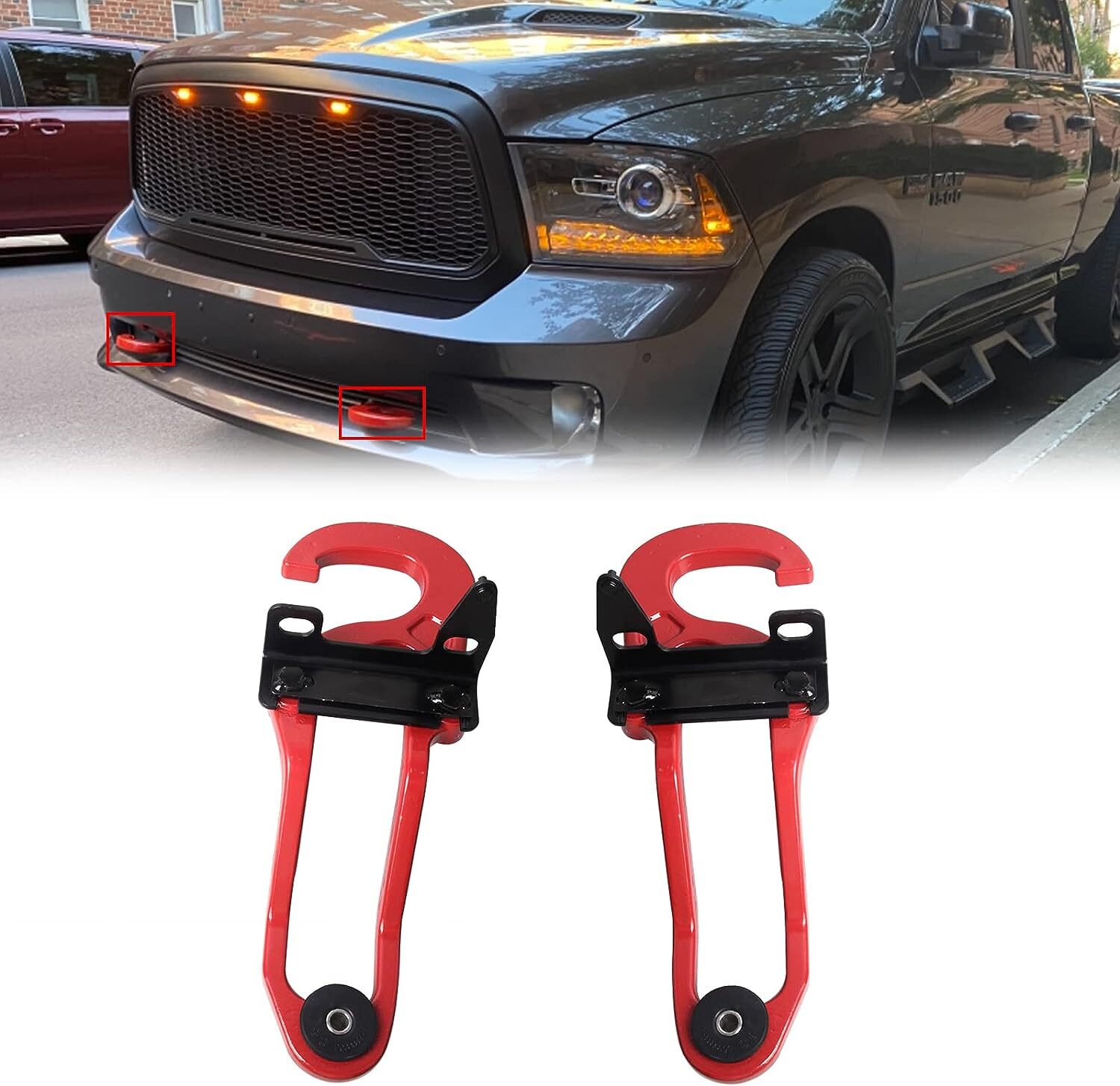 Ram Front Tow Hooks for 2009-2019 Dodge Ram 1500 82210967 68196982AA RED